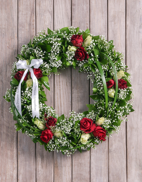 Condolences Red and White Rose Funeral Wreath - Image 3