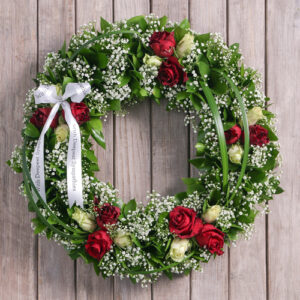 Condolences Red and White Rose Funeral Wreath