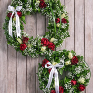 Condolences Red and White Rose Funeral Wreath