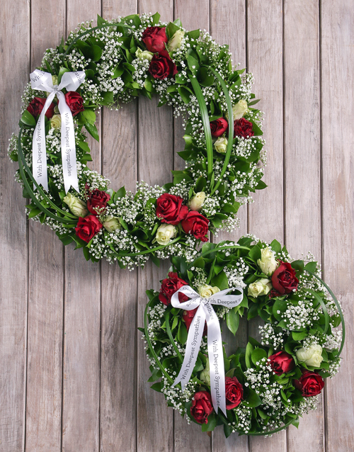 Condolences Red and White Rose Funeral Wreath - Image 2